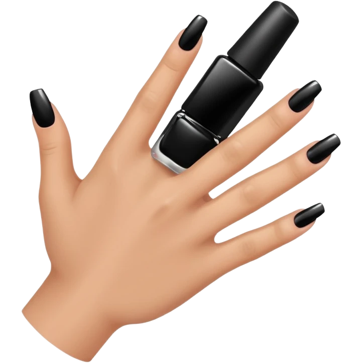 medium skin tone hand with black nail polish being applied, minimal emoji
