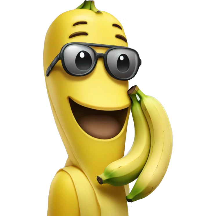 desenhe uma banana com a casca aberta com rosto humano de óculos e barba emoji