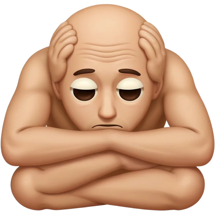Scared man sitting curled up on himself, hidding his eyes emoji