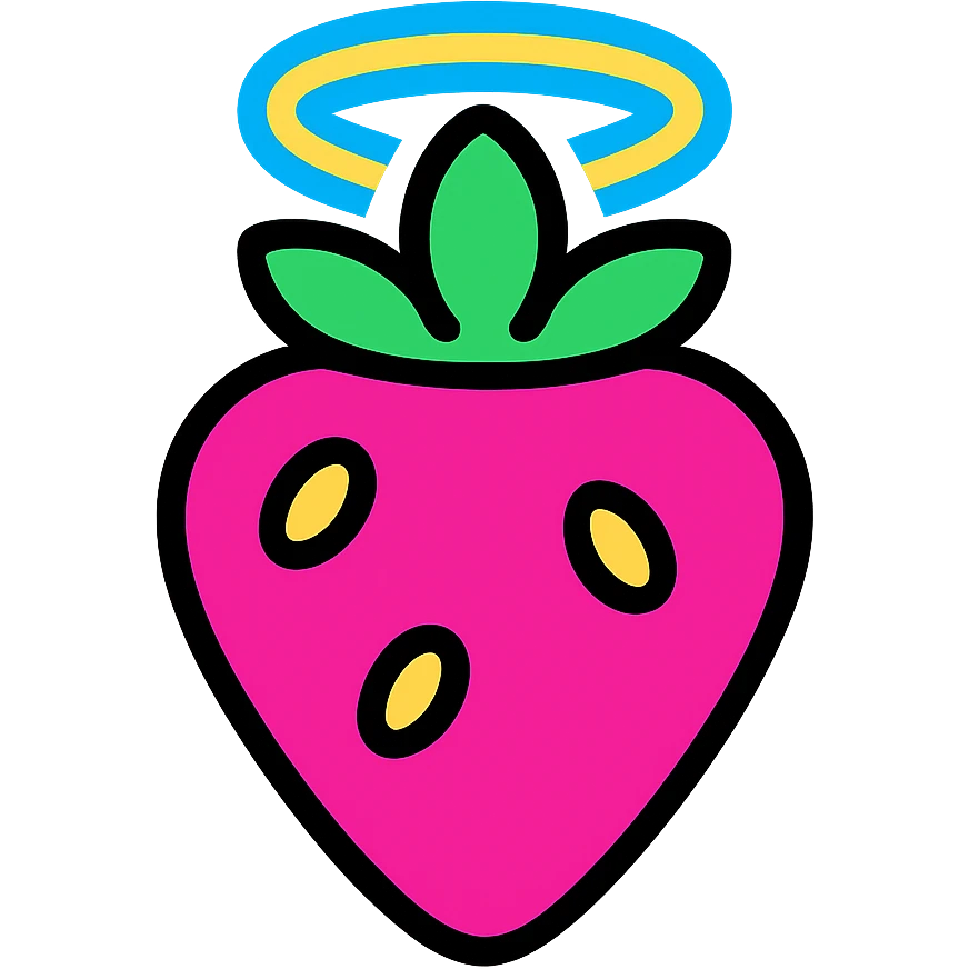 neon sign strawberry with bright acid colors emoji