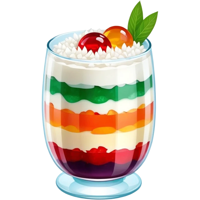 chè ba màu, vietnamese three color dessert, glass cup with vibrant layers, sweet beans and jelly emoji