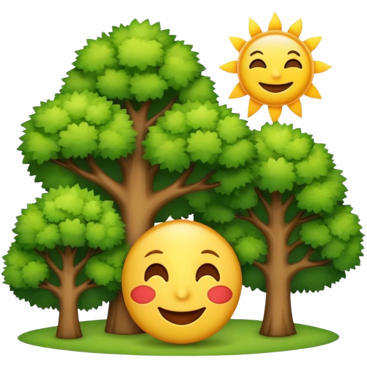 create me a good morning emoji with trees, the sun, and animals happy  emoji