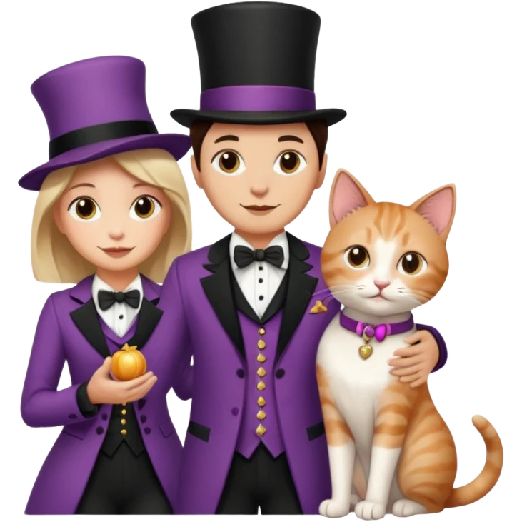 magician couple and their pet cat emoji