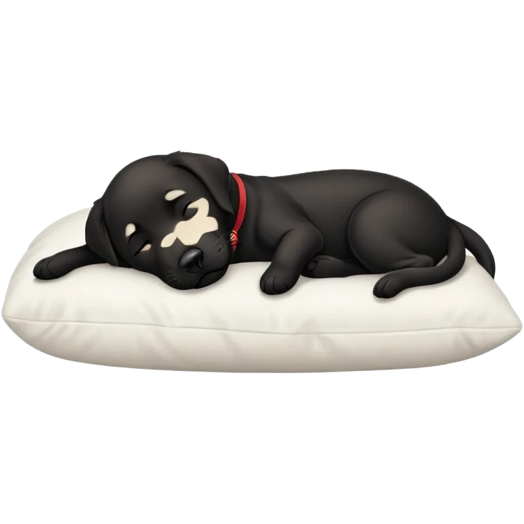 A cute black Labrador sleeping on a pillow. emoji