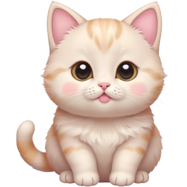 Cinematic chubby pastel kitten, big round eyes full of wonder, tiny paws reaching up, soft fluffy fur glowing in warm light, delicate heart-shaped nose, irresistibly cute and snuggly. emoji