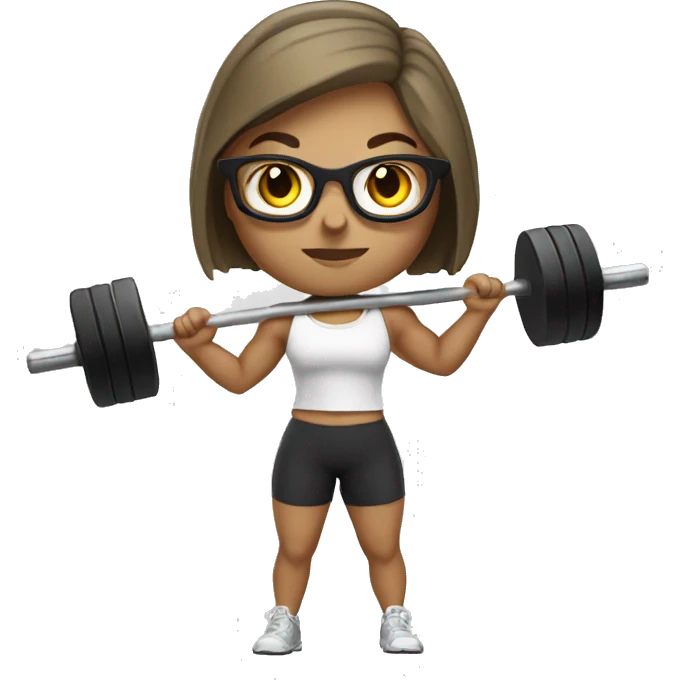 White Sports Girl with short hair glasses holding barbell emoji