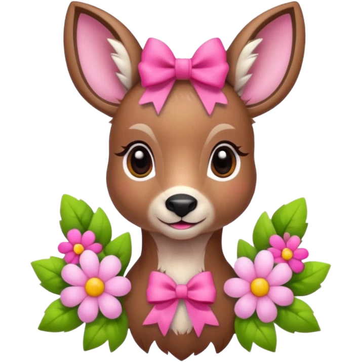 Cute Doe with a pink bow and with flowers in the background  emoji