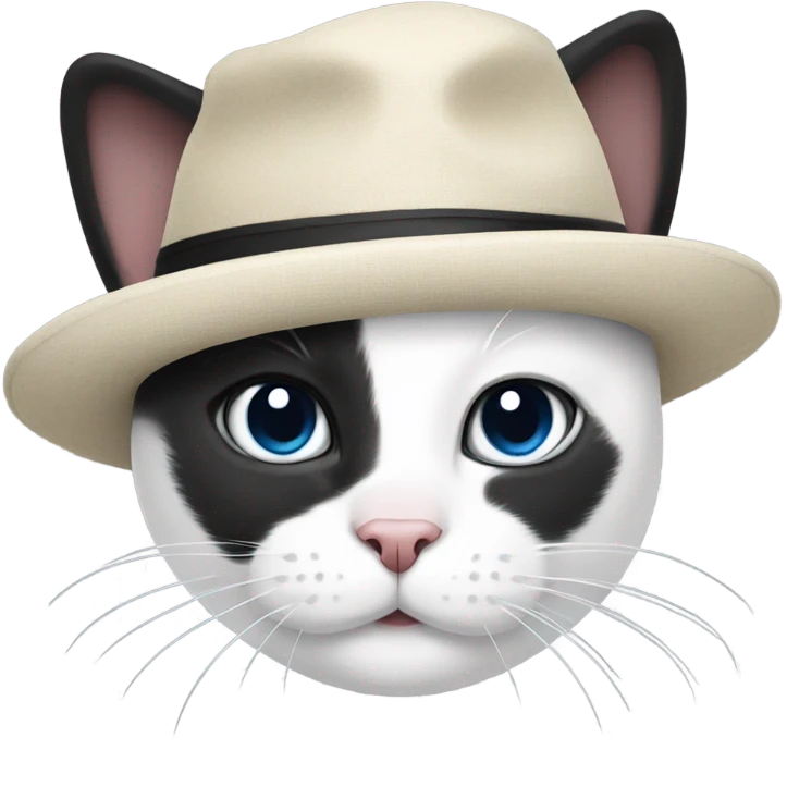 Black and white cat wearing a hat emoji