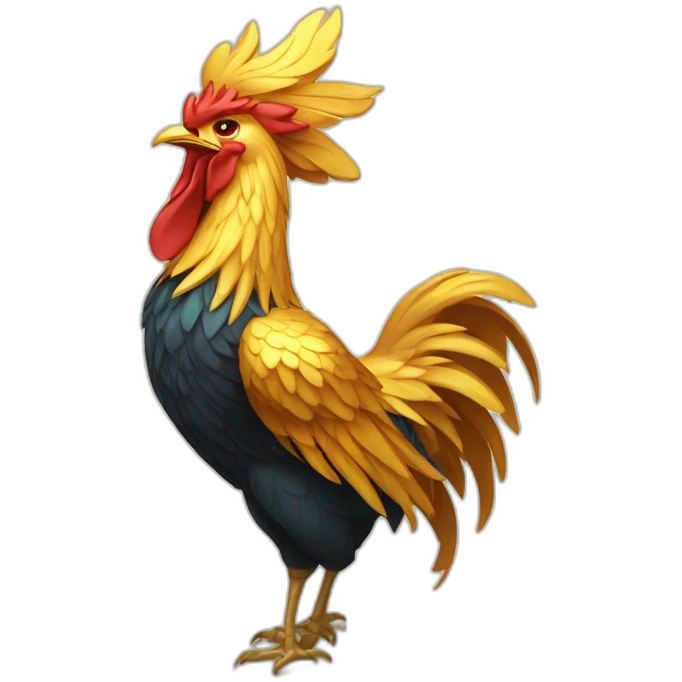 proud and howling golden phoenix rooster with a crown on its head emoji