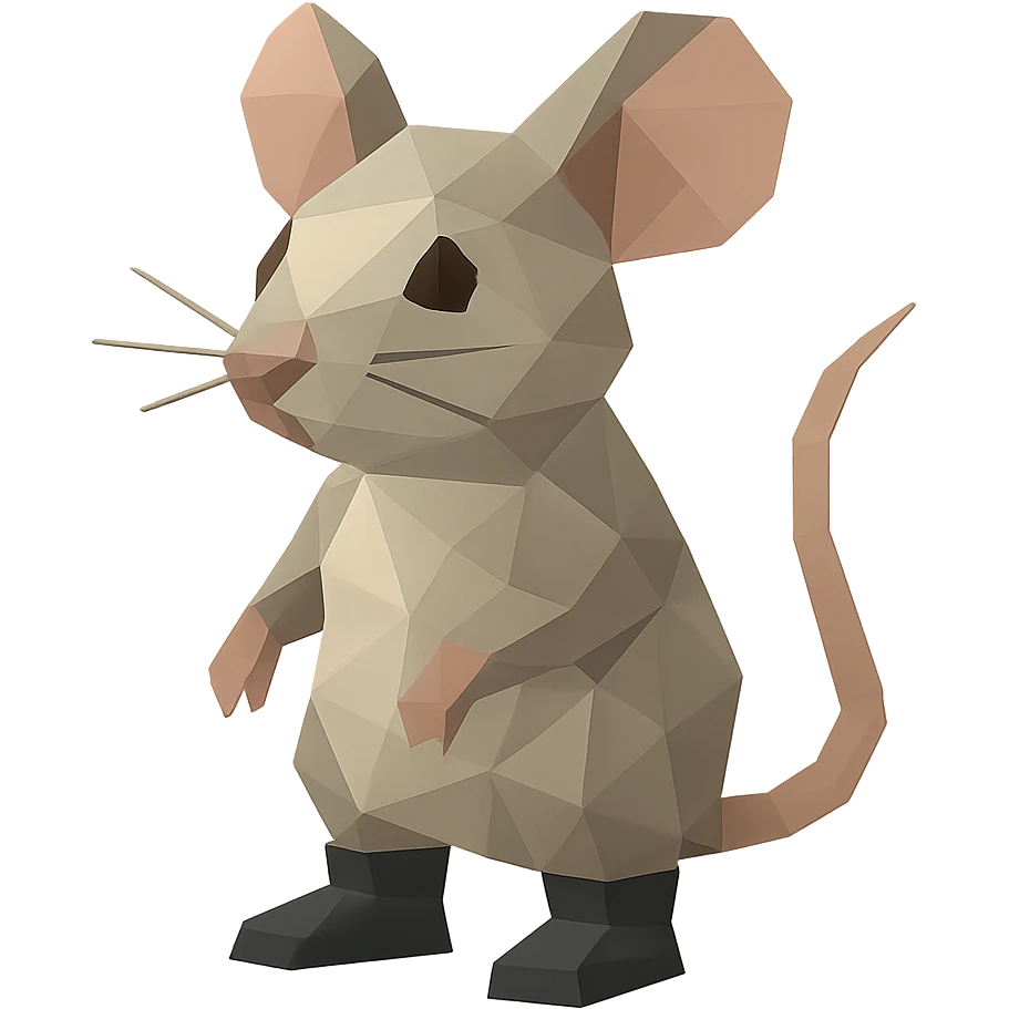 mouse emoji wearing black boots, low-poly polygonal style emoji