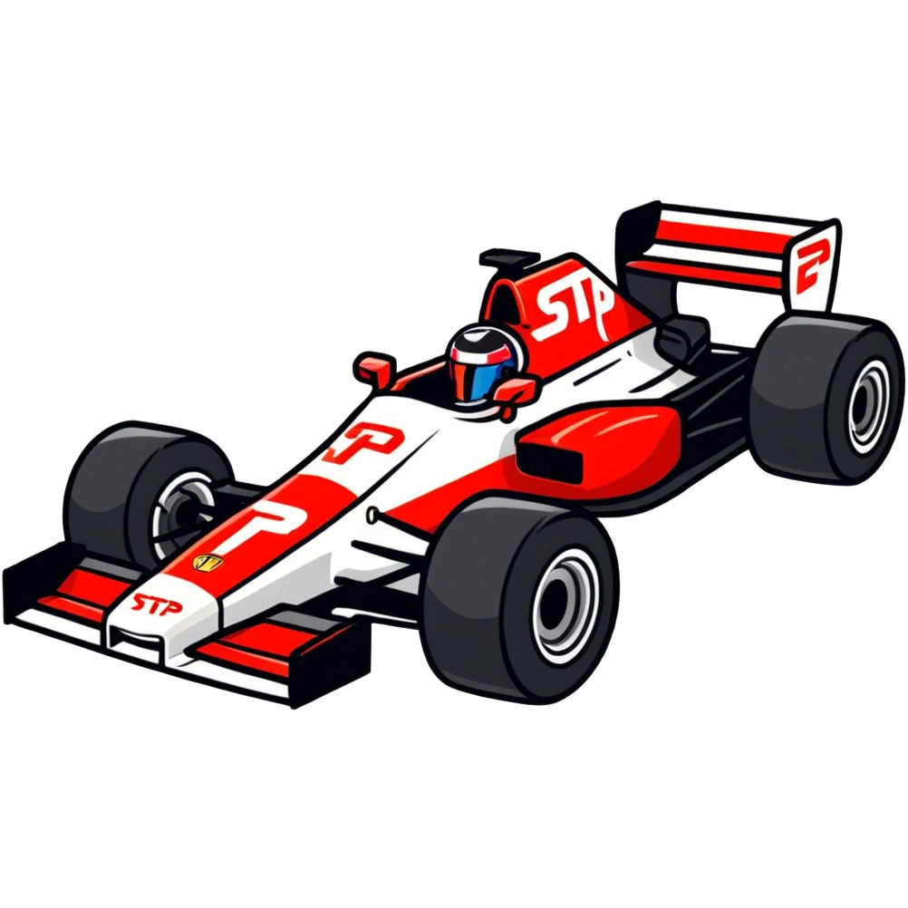 Carro de formula1 preto, vermelho e branco escrito STP emoji