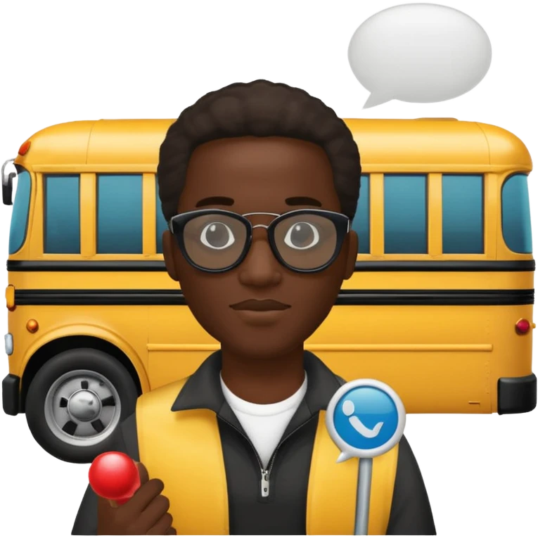a school bus with a jamaican man saying bomboclat ("BOMBOCLAT' in speech bubble in front of the man) THE SPEECH BUBBLE MUST SAY BOMBOCLAT emoji