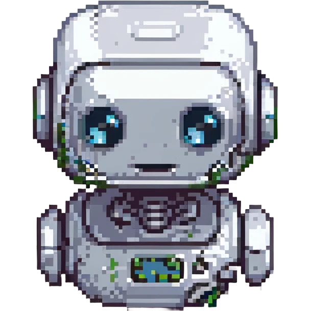 pixel art of a robot head with a friendly expression, representing ChatGPT emoji