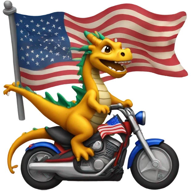 Dragon riding a motorcycle while waving an American flag emoji