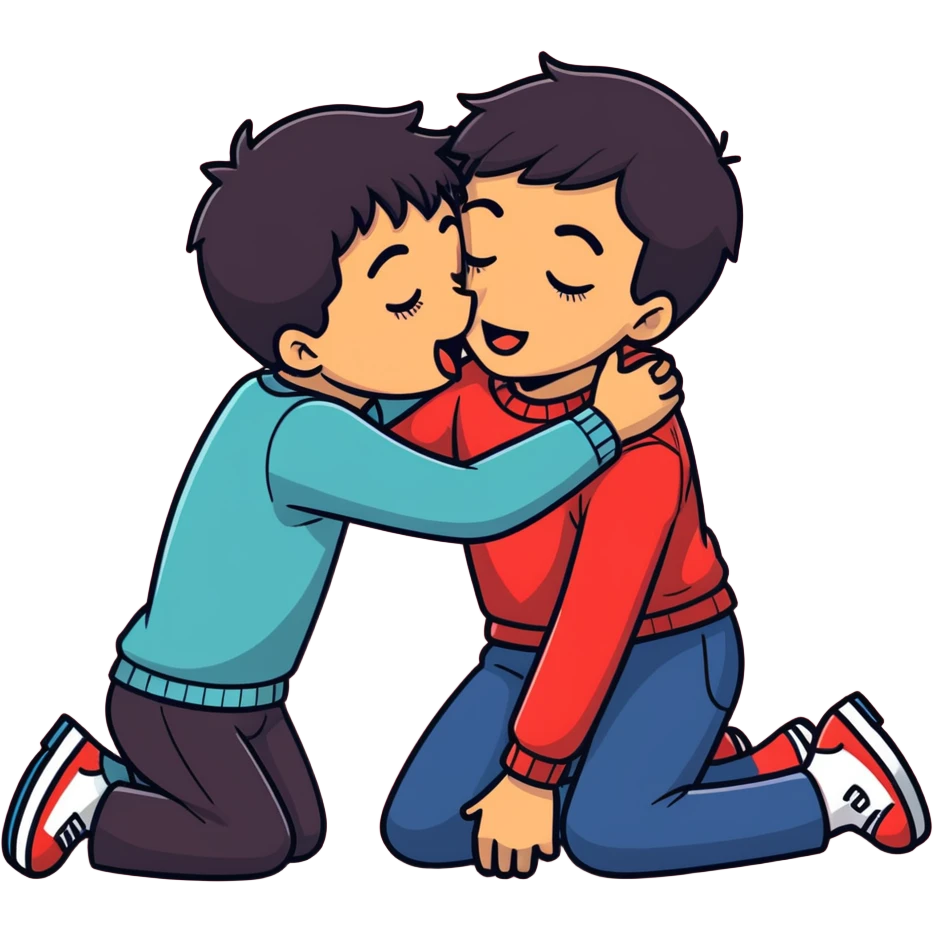 White adult male dark hair open mouth tongue kissing dark skin  adult male,  naked, sexual touching, in love with each other, hugging.. on the floor emoji