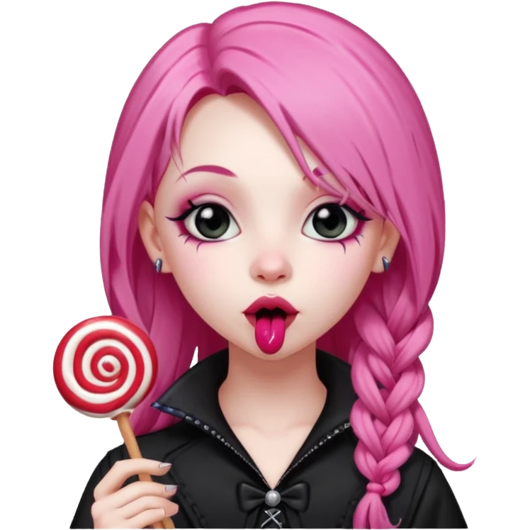 Cute Goth girl with long pink hair licking a lolli emoji