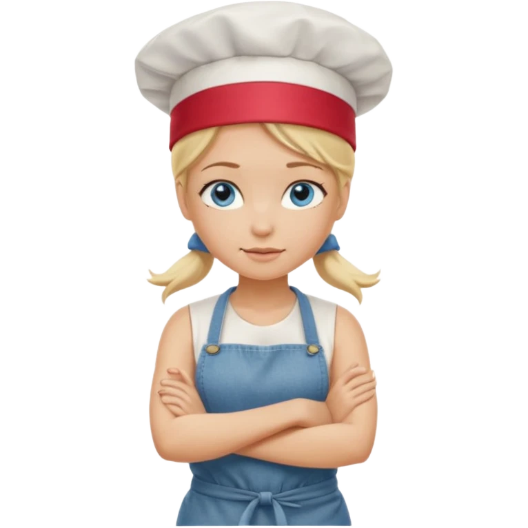 Sexy Full body 
Long Blonde hair blue eyed female chef arms folded wearing tank top and denim shorts and chef hat arms folded emoji