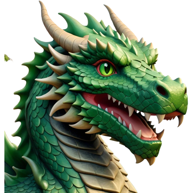 Cinematic Noble Giant Green scaled Dragon Portrait Emoji, Poised and awe-inspiring, with a massive, rugged form carved from ancient stone, featuring intricately textured scales that resemble weathered granite and basalt, and piercing, stony eyes echoing the strength of timeless mountains; rendered with lifelike detail and earthy natural highlights, high shine, formidable and grounded, styled with an aura of primordial majesty, focused and resolute, soft glowing outline, capturing the essence of an enduring rock titan ready to surge from the screen with ageless power! emoji