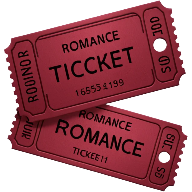 burgundy ticket with the word romance on it emoji