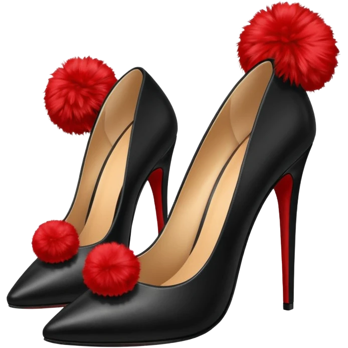 A pair of back high heels with a red Pom-pom emoji