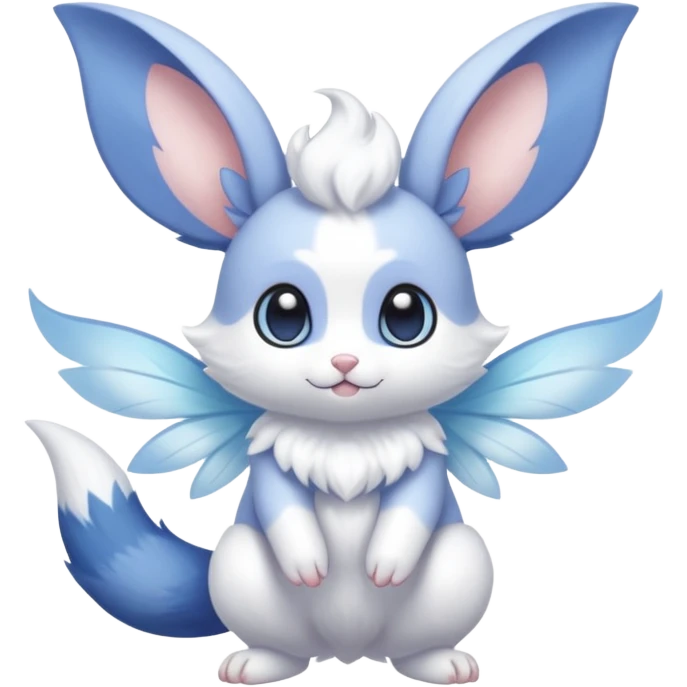 White pastel cute adorable kawaii divine winged furry fairy-Fakémon-Minccino-Meowstic-hybrid-fusion (full body) emoji