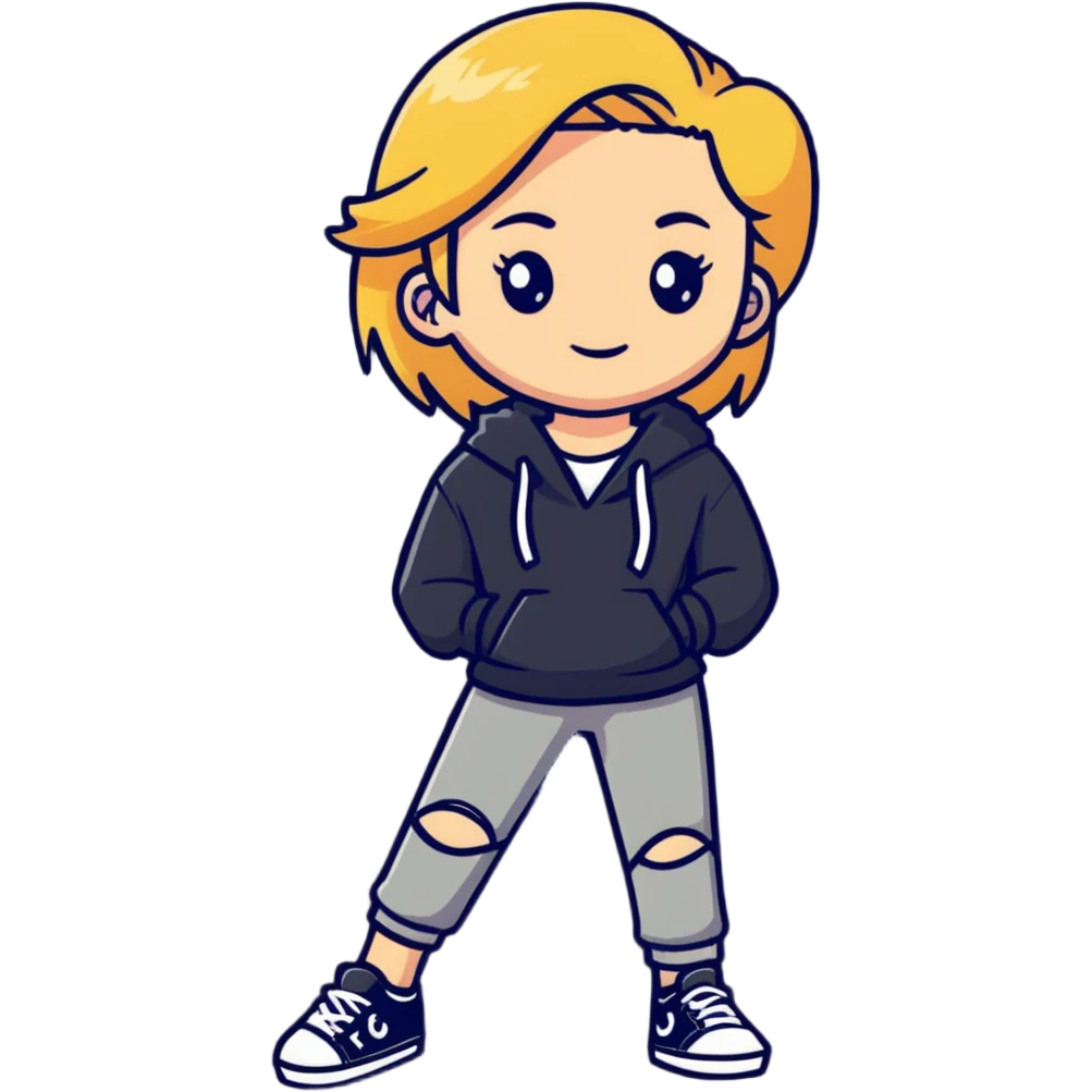 Full body white teenage girl with blonde hair, choni style with urban clothes emoji