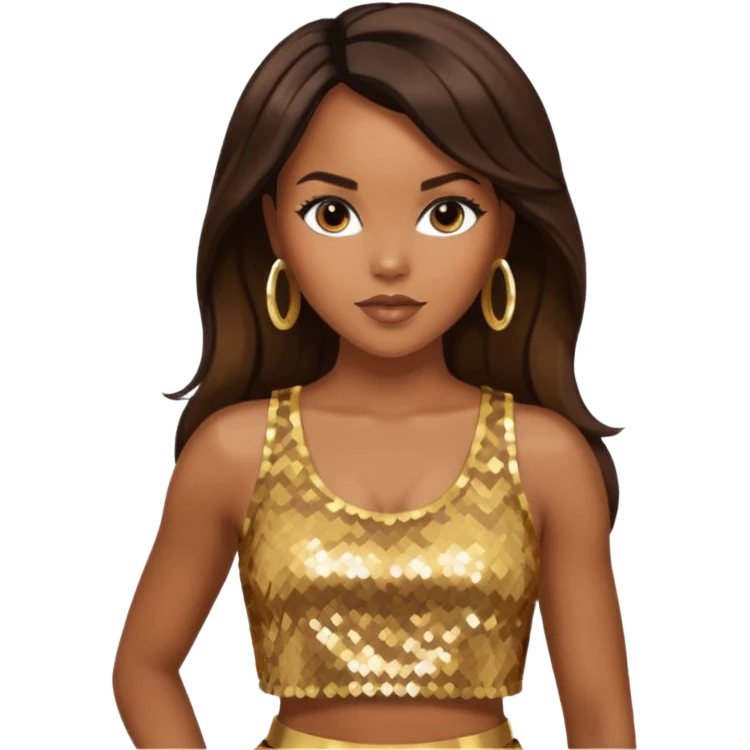 LeToya Luckett with long dark brown hair, gold sequin crop top  emoji