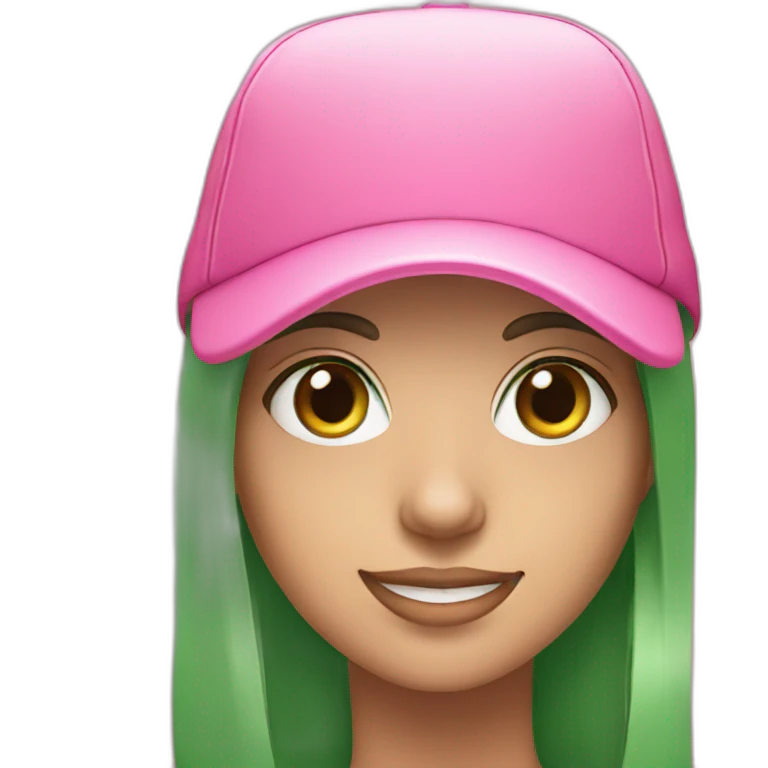 girl, green eyes, pink hat, smile emoji