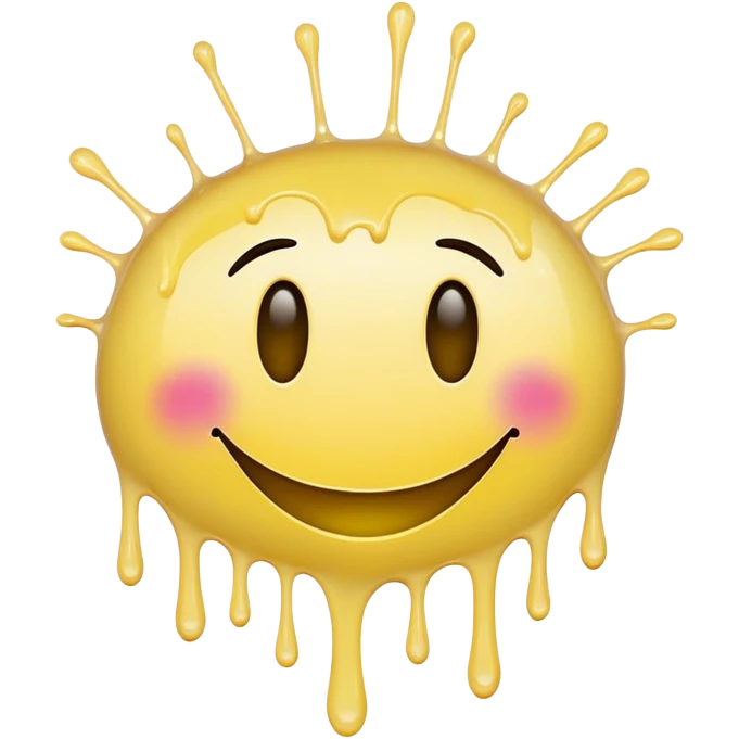 A dripping, messy smiley face made of translucent off white paint emoji