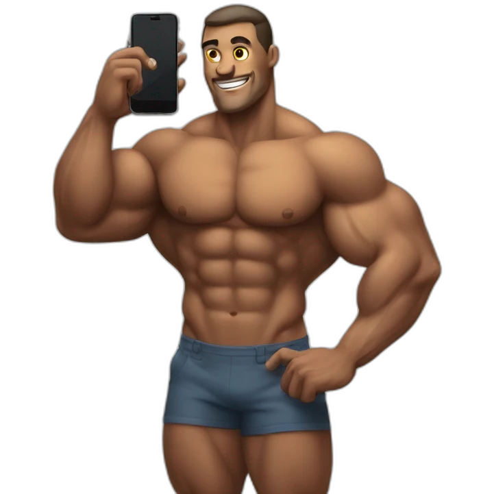 bodybuilder standing with phone emoji