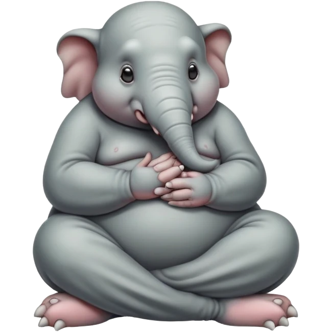 Homunculus Loxodontus (Zhdun), a gray blob-like creature with wrinkled skin, tiny hands folded on lap, patient waiting posture emoji