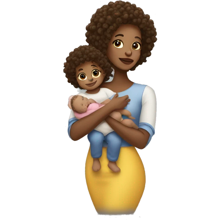 blacok woman with curly hair holding a baby emoji