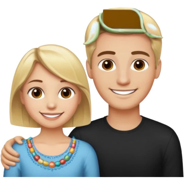 create couple emojis, tall blonde beaded guy, and short brown hair hazel eyed girl emoji