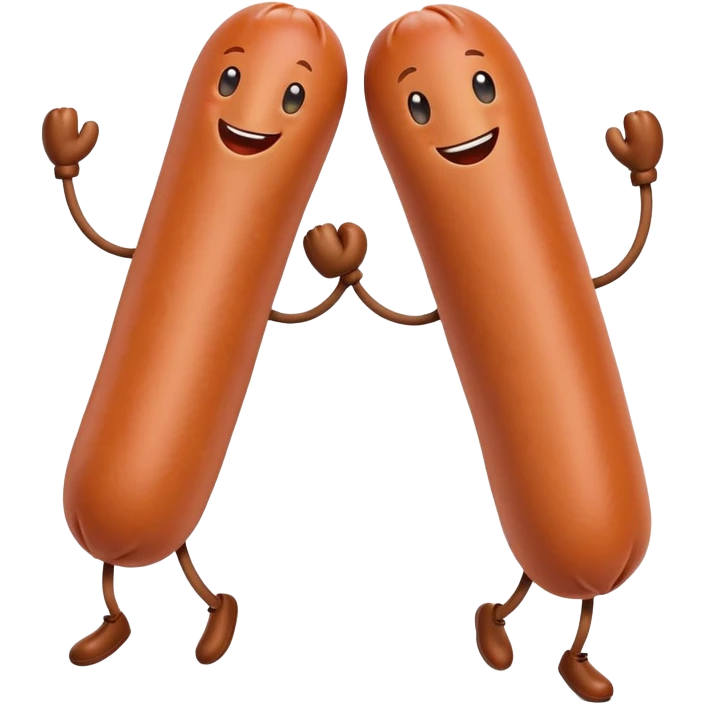 two sausages  wirh arms und legs, laughing emoji