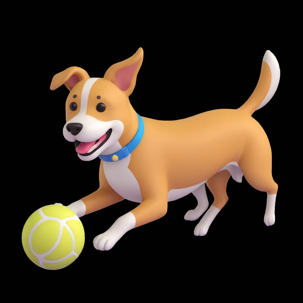 dog chasing ball in forrest, close up pose emoji