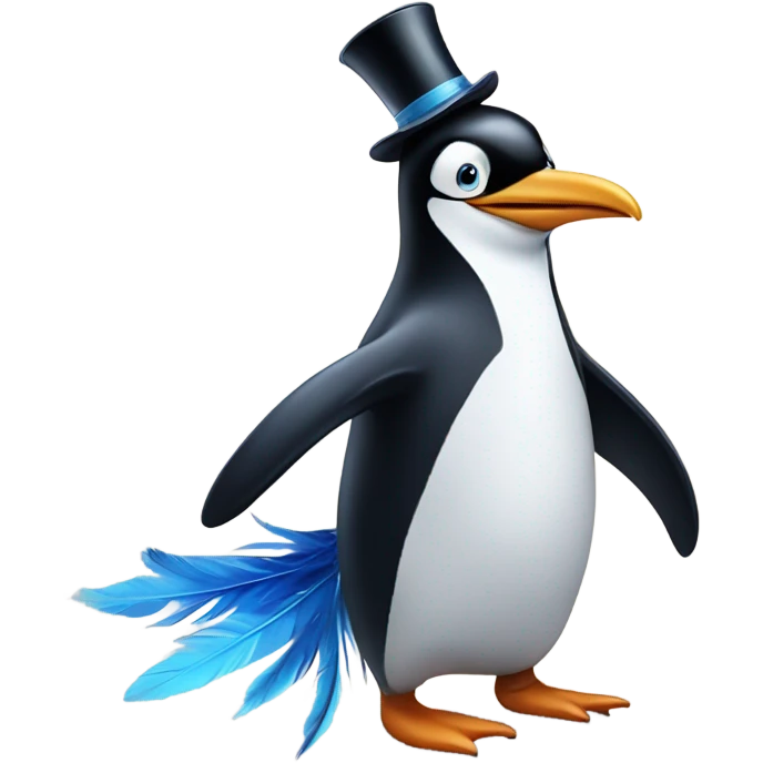 tap dancing penguin with blue feather emoji