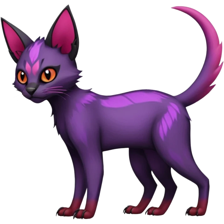 Black edgy Noibat-Purloin-Torracat-Lykoi-Caracal-cat-Fakemon-fusion-hybrid-creature with violet and red scale markings emoji