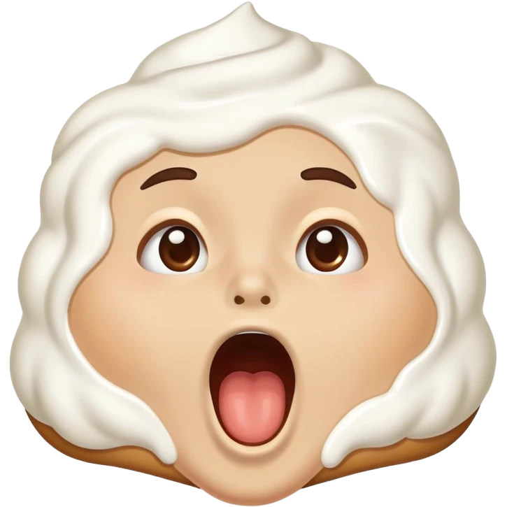 face with whipped cream on cheeks and nose, mouth open in surprise emoji