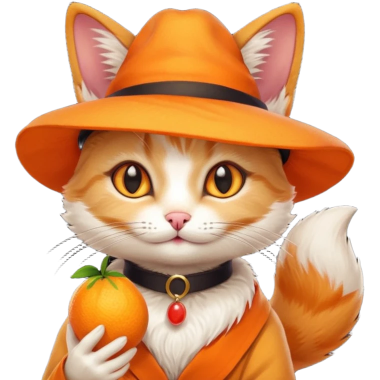 Cat wearing a hat and has a kitsune fruit in her hand emoji