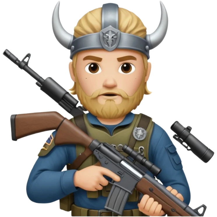 Viking in seal team 6 outfit with a military rifle emoji