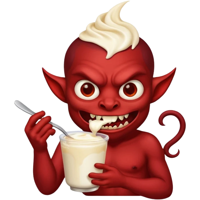 a demon eating a cup of vanilla yogurt emoji