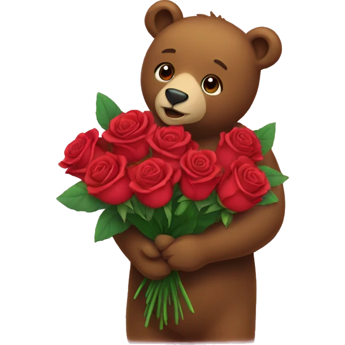 Bear holding a bouquet of roses  emoji