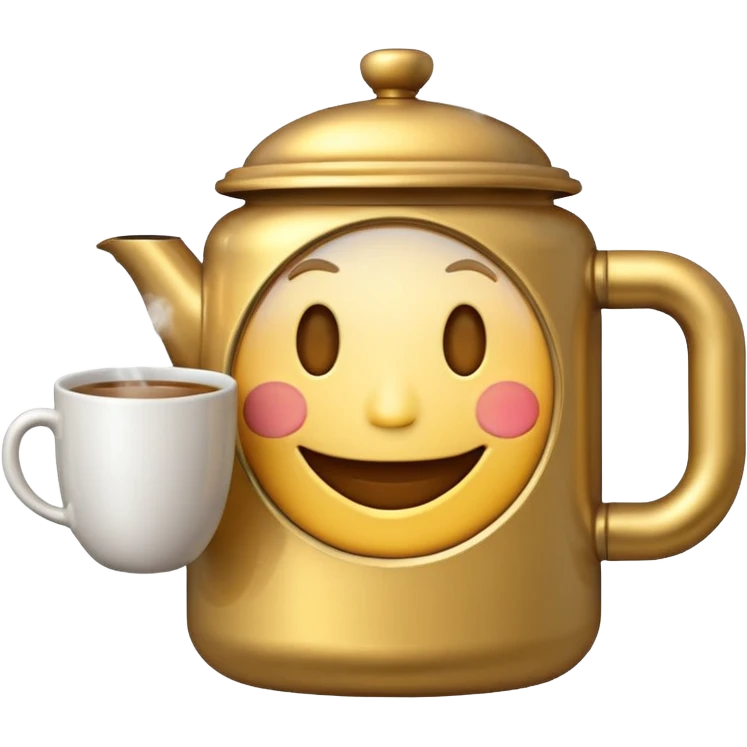 a clock emoji holding a cup of tea and laughing emoji