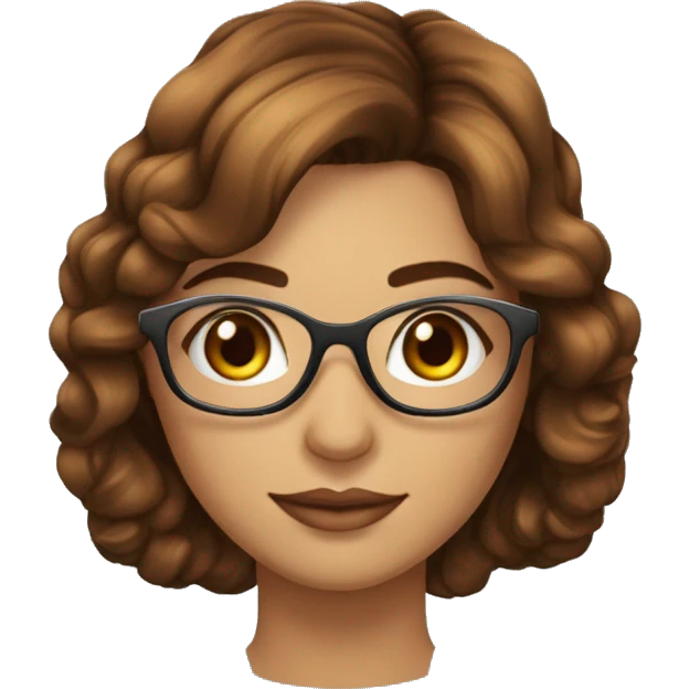 mulher morena de cabelo cobrido castanho com mechas loiras de oculos, olhos escuros emoji