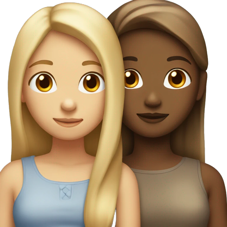 Two girls hugging each other, one girls with semi-blond straight hair and the other with brown skin and brown straight hair emoji