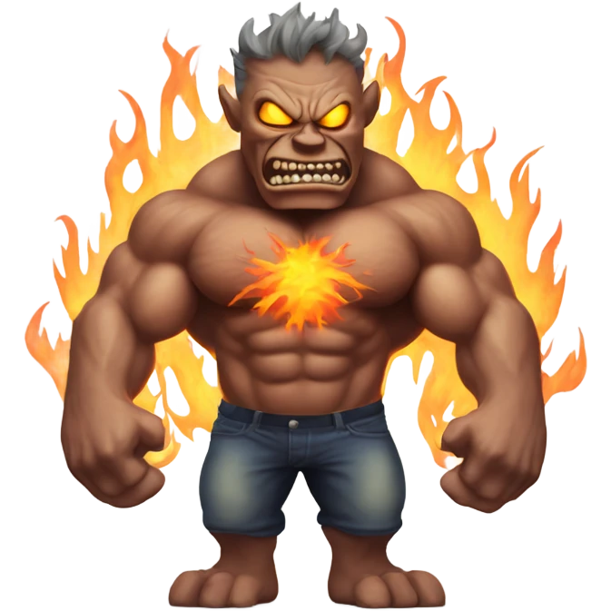 A very scary human Monster with Big muscle arms and flaming eyes  emoji