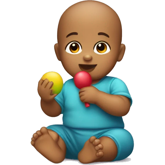 a baby sitting playing with a maraca emoji