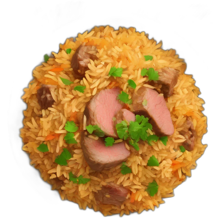 top view of a bowl of Uzbek pilaf with meat emoji
