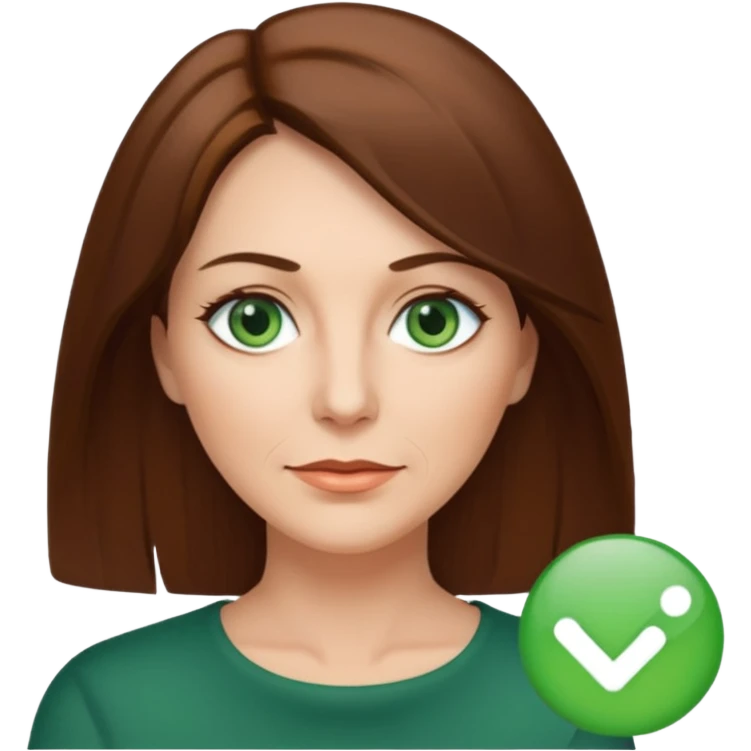 middle age woman with green eyes and shoulder length straight brown hair emoji