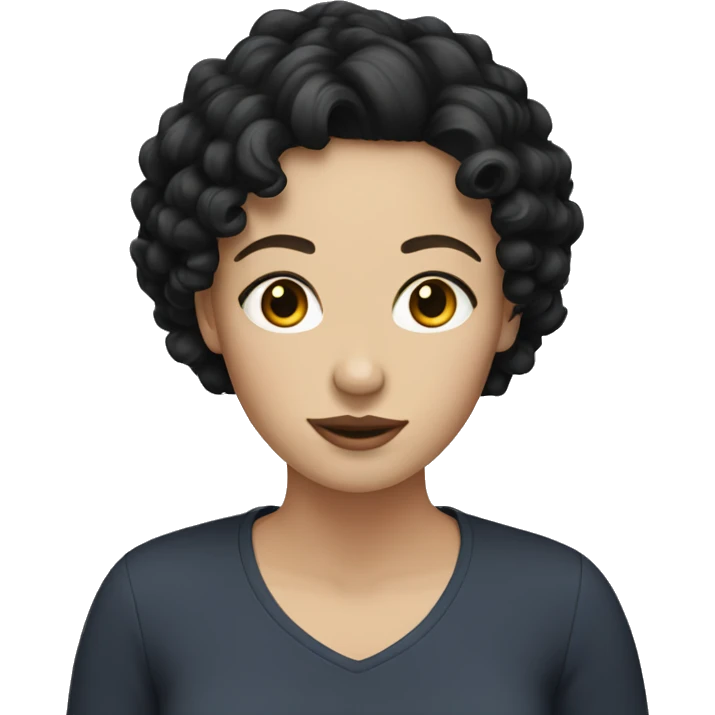 White woman with black short curly hair emoji